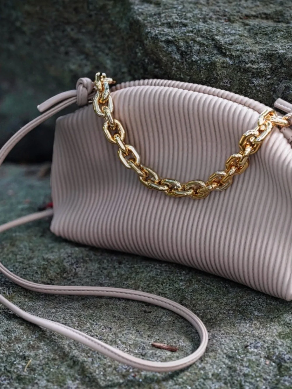 Urban Expressions Pleated Vegan Leather Crossbody Bag - Taupe/Oatmeal - Picture 7 of 7